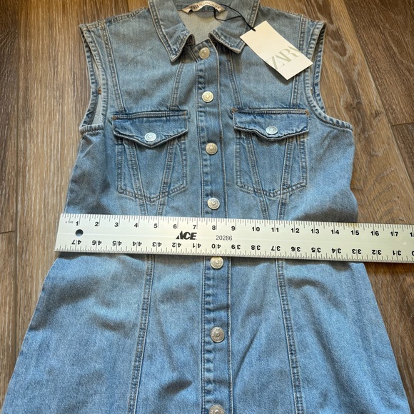 NWT Zara Denim Sleeves Dress Cowboy Snap Up Collared Concert SZ Small - Picture 3 of 11